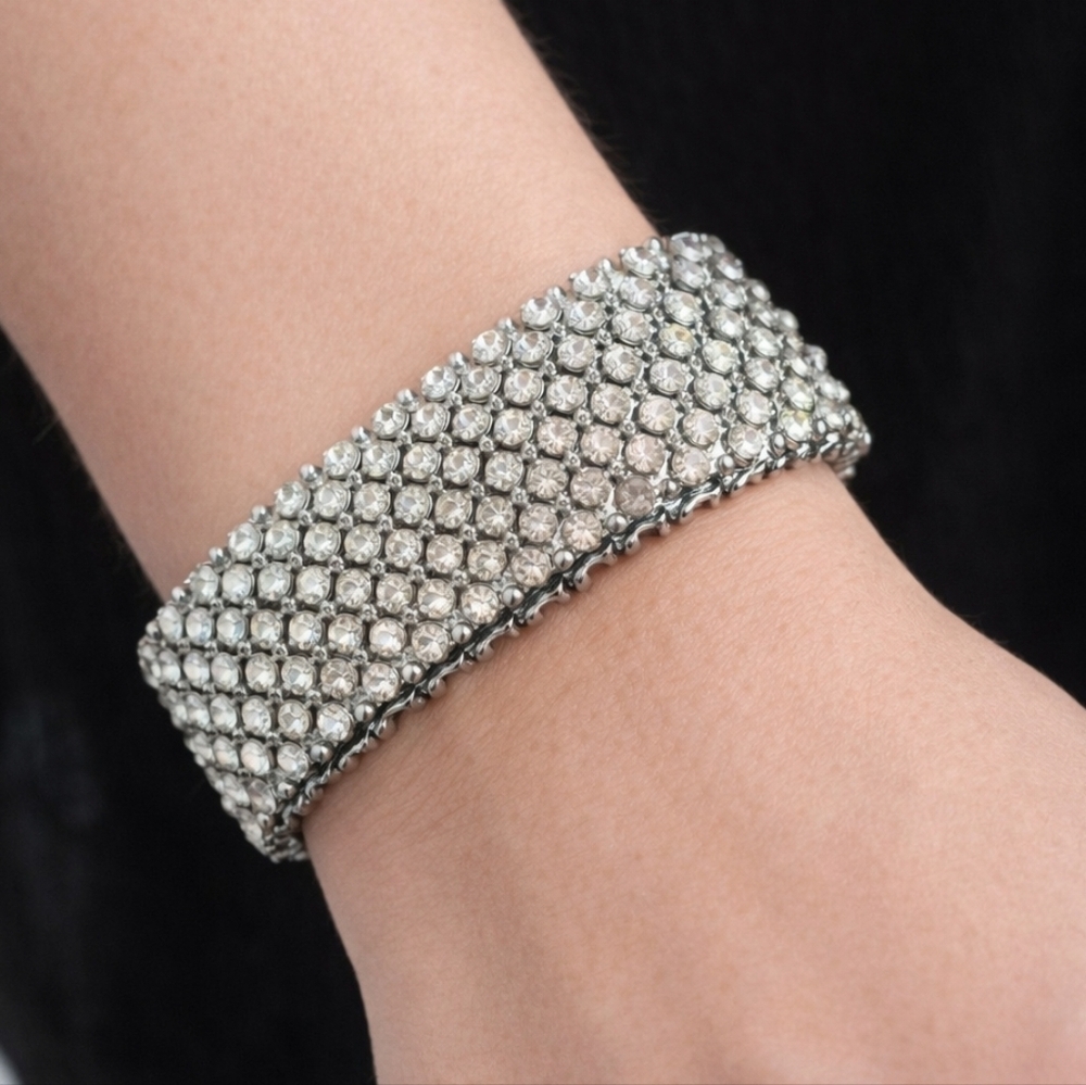 Silver and Crystal Stylish Stretch Bracelet